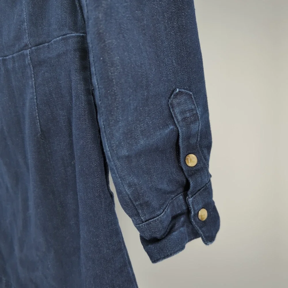 Seven For All Mankind Girls Dress Medium Dark Blue Denim Long Sleeve Button Snap